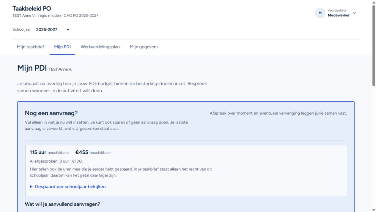 Mijn PDI na het vastleggen: 8 uur en 100 euro afgesproken, nog 115 uur en 455 euro beschikbaar.